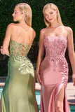Ladivine C168 Fitted Strapless Floral Beaded Stretch Satin Gown