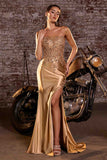 Ladivine C168 Fitted Strapless Floral Beaded Stretch Satin Gown