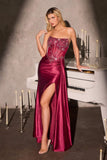 Ladivine C169 Strapless Corset Bodice Beaded Satin Gown