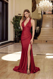 Nox Anabel C1723 Stretch Satin Halter Neckline Fitted Prom Gown