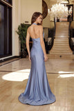 Nox Anabel C1723 Stretch Satin Halter Neckline Fitted Prom Gown