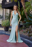 Nox Anabel C1723 Stretch Satin Halter Neckline Fitted Prom Gown