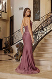 Nox Anabel C1723 Stretch Satin Halter Neckline Fitted Prom Gown