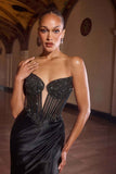 CLEARANCE - Ladivine C172 Fitted Plunging Neckline Dusty Blue Formal Gown (Size 6)