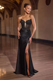 CLEARANCE - Ladivine C172 Fitted Plunging Neckline Dusty Blue Formal Gown (Size 6)