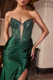 Ladivine C172 Spaghetti Strap Fitted Plunging Neckline Leg Slit Formal Gown