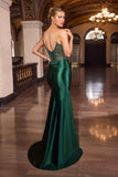 CLEARANCE - Ladivine C172 Fitted Plunging Neckline Rose Gold Formal Gown (Size 10)
