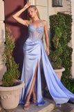 Ladivine C173 Long Fitted Halter Formal Gown Corset Bodice Leg Slit