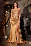 CLEARANCE - Ladivine C173 Long Fitted Halter Formal Gown Corset Bodice Leg Slit (Size 2)