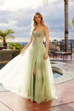 Nox Anabel C1843 Mesh A-Line Peaked Neckline Sequin Prom Ball Gown