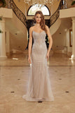 Nox Anabel C1844 Strapless Beaded Tulle Prom Gown Peaked Neckline