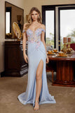 Nox Anabel C1845 Fitted Off Shoulder Embellished Shimmer Jersey Prom Gown