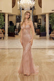 Nox Anabel C1848 Fitted Beaded Tulle Strapless Keyhole Bodice Prom Gown