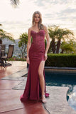 Nox Anabel C1868 Strapless Fitted Shimmer Jersey Thigh High Slit Prom Gown