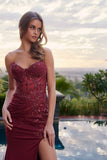 Nox Anabel C1868 Strapless Fitted Shimmer Jersey Thigh High Slit Prom Gown