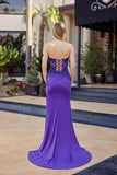 Nox Anabel C1868 Strapless Fitted Shimmer Jersey Thigh High Slit Prom Gown