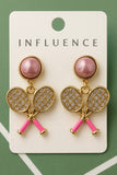 Pink Glam Tennis Rackets Statement Earrings