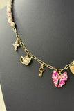 Pink Belle Vintage Florals Ceramic Charm Necklace