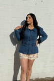 Modern Cowgirl Slim Fit Collared Button Down Denim Jacket