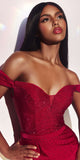 Cinderella Divine CA106 Long Off the Shoulder Fitted Evening Gown