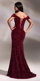 Ladivine CA109 Floor Length Velvet Sequin Off the Shoulder Gown