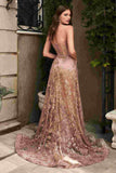 Cinderella Divine CB046W Strapless Gown Floral Applique Glitter Tulle Overskirt
