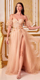 Cinderella Divine CB080 Long Strapless Tulle Floral Ball Gown