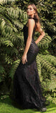 Cinderella Divine CB087 Fitted Glitter and Feather Gown