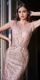 Cinderella Divine CB087 Fitted Glitter and Feather Gown