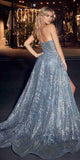 Ladivine CB129 Long Strapless Glitter Printed Fitted Mermaid Gown