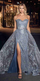 Ladivine CB129 Long Strapless Glitter Printed Fitted Mermaid Gown