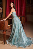 Ladivine CB144 Long Sequin Floral Printed A-Line Dress