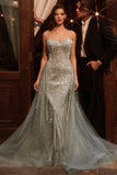 Ladivine CB158 Strapless Crystal Embellished Gown With Overskirt