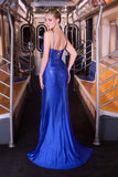 Ladivine CB163 Fitted Slight Flare Illusion V-Neckline Stretch Gown