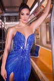 Ladivine CB164 Fitted Plunging Illusion Neckline Stretch Formal Dress