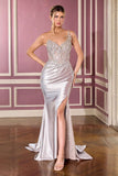 Ladivine CC0329 Fitted Sculpted Illusion Bodice Satin Skirt Dress