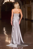 Ladivine CC0329 Fitted Sculpted Illusion Bodice Satin Skirt Dress