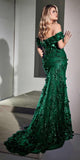 Cinderella Divine CC2164 Long Off The Shoulder 3D Applique Floral Gown