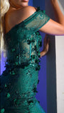 Cinderella Divine CC2164 Long Off The Shoulder 3D Applique Floral Gown