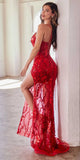 Ladivine CC2292 Sexy Long Sheer Embellished Mirror Applique Formal Dress