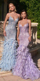 Ladivine CC2308 Long Fully Embellished and Feather Mermaid Gown