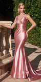 Ladivine CC2346 Long Fitted Stretch Satin Glitter Flocked Formal Gown