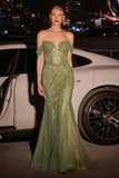 Ladivine CC341 Beaded Off The Shoulder Fit & Flare Gown