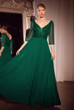 Ladivine CC446 Three Quarter Sleeve Beaded Chiffon Dress