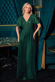Ladivine CC447 Flutter Sleeves V-Neckline A-Line Satin Evening Gown
