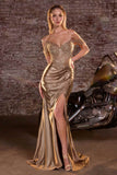 Ladivine CC456 Glitter Satin Strech Fitted Evening Gown