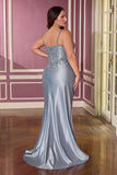 Ladivine CC463C Strapless Sweetheart Fitted Satin Skirt Plus Size Gown