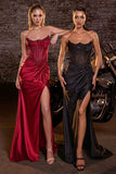 Ladivine CC463 Strapless Sweetheart Fitted Satin Skirt Gown