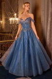 Ladivine CC471 Off Shoulder Glitter Tulle Corset Bodice A-line Ball Gown