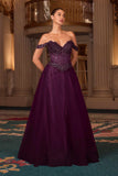 Ladivine CC471 Off Shoulder Glitter Tulle Corset Bodice A-line Ball Gown